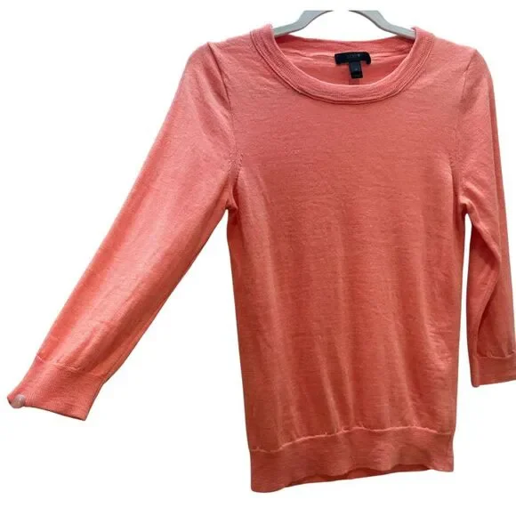 J.Crew Merino Wool Coral 3/4 Sleeve Lightweight Sweater Classic Crewneck SZ S - Picture 1 of 5